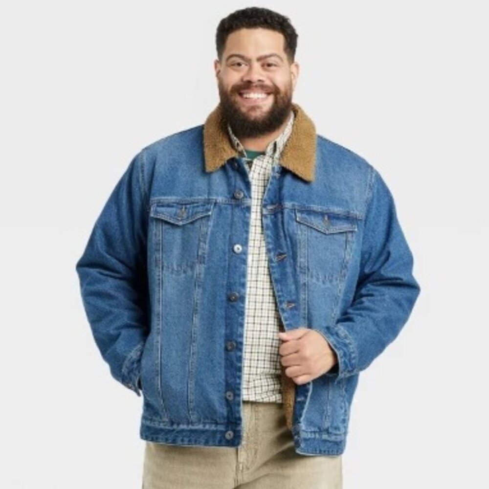 Goodfellow & Co. Men's Size Large Faux Shearling Lined Denim Trucker Jacket NWT